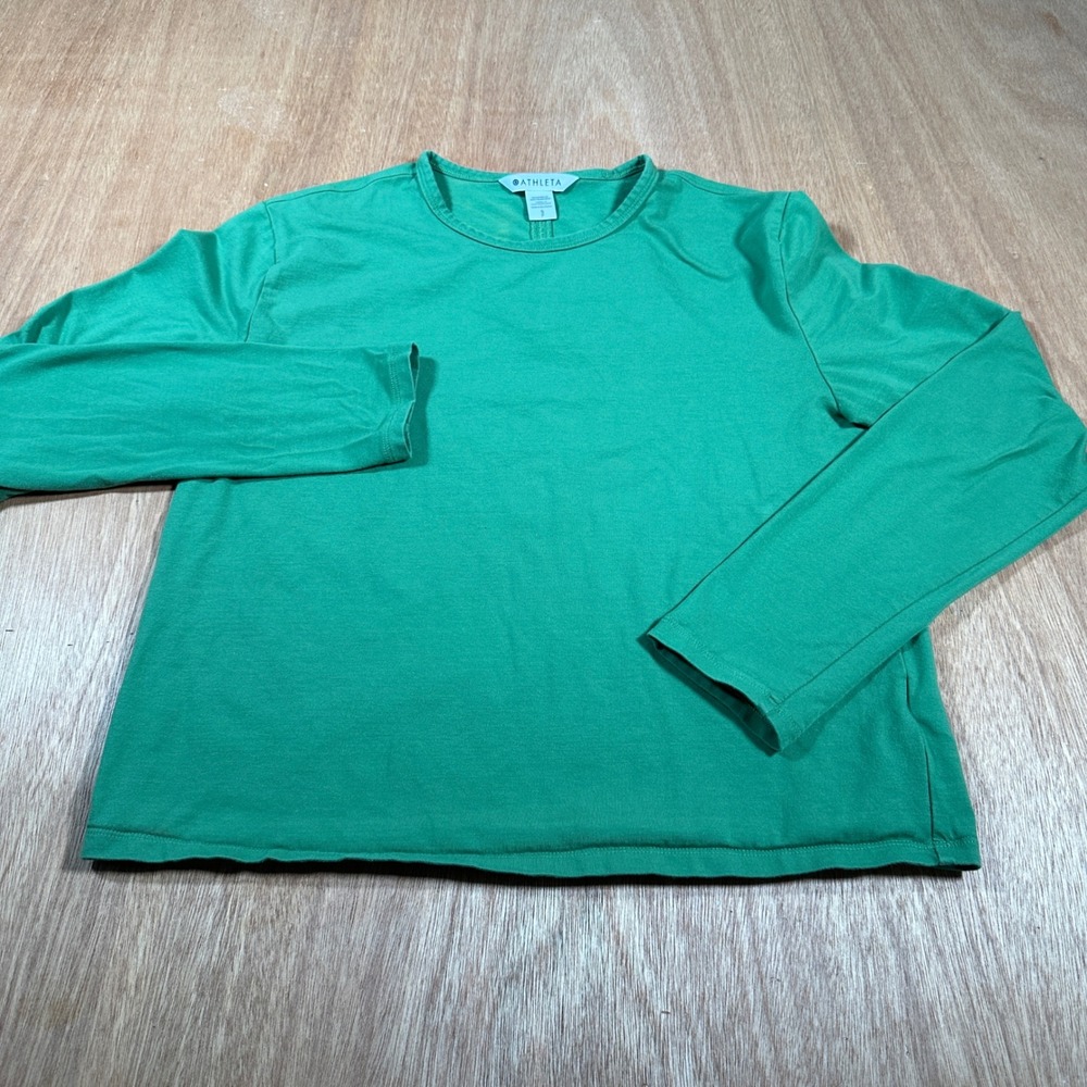 Athleta Top Women Small Green Long Sleeve Crew Neck Supima Cotton